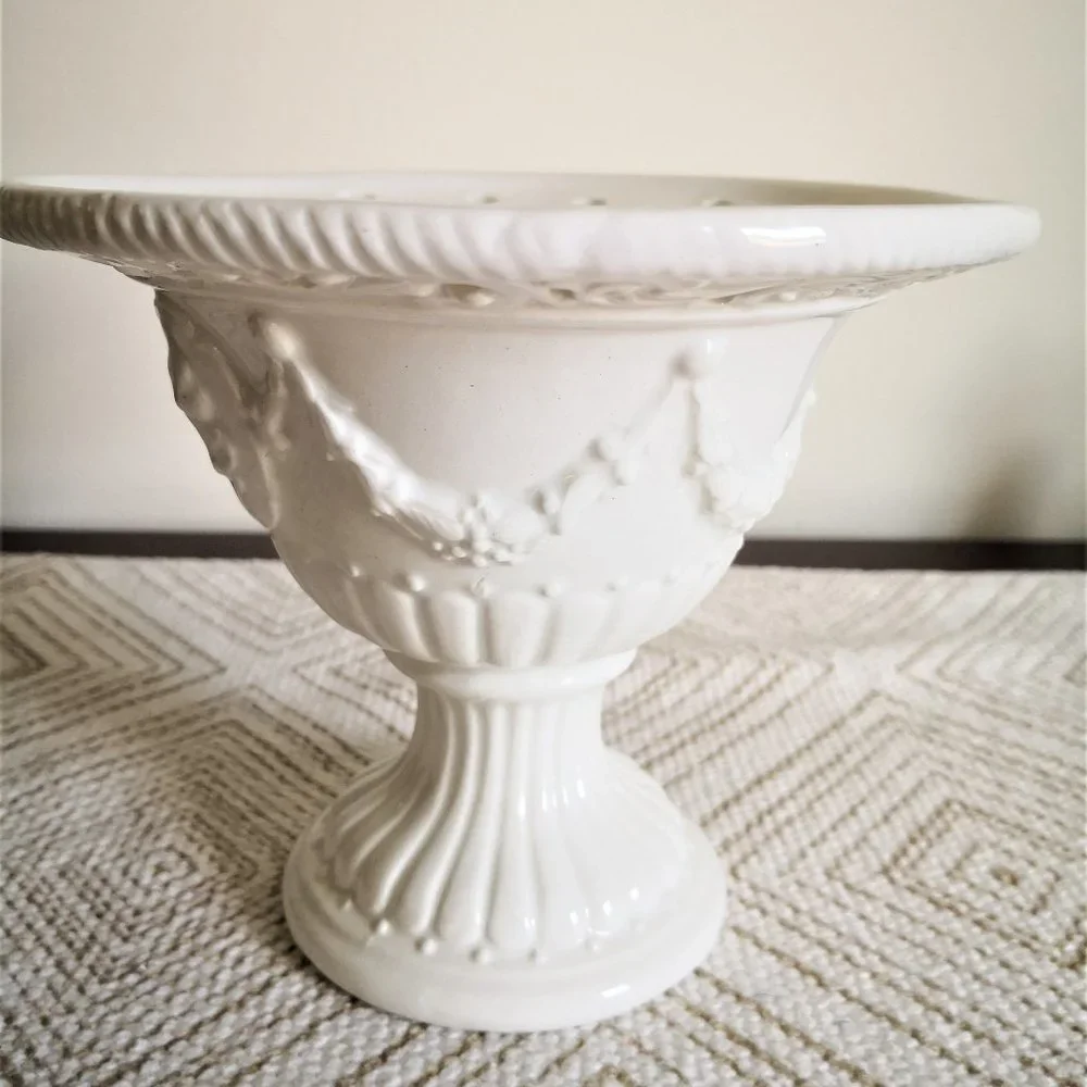 Italian Artsy White Pierced Rim Pedestal Centerpiece by‎ J. W. Company Decor